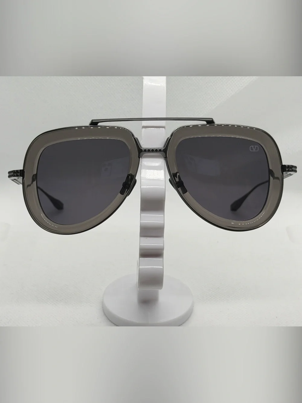 Valentino Gray and Black Aviator Sunglasses